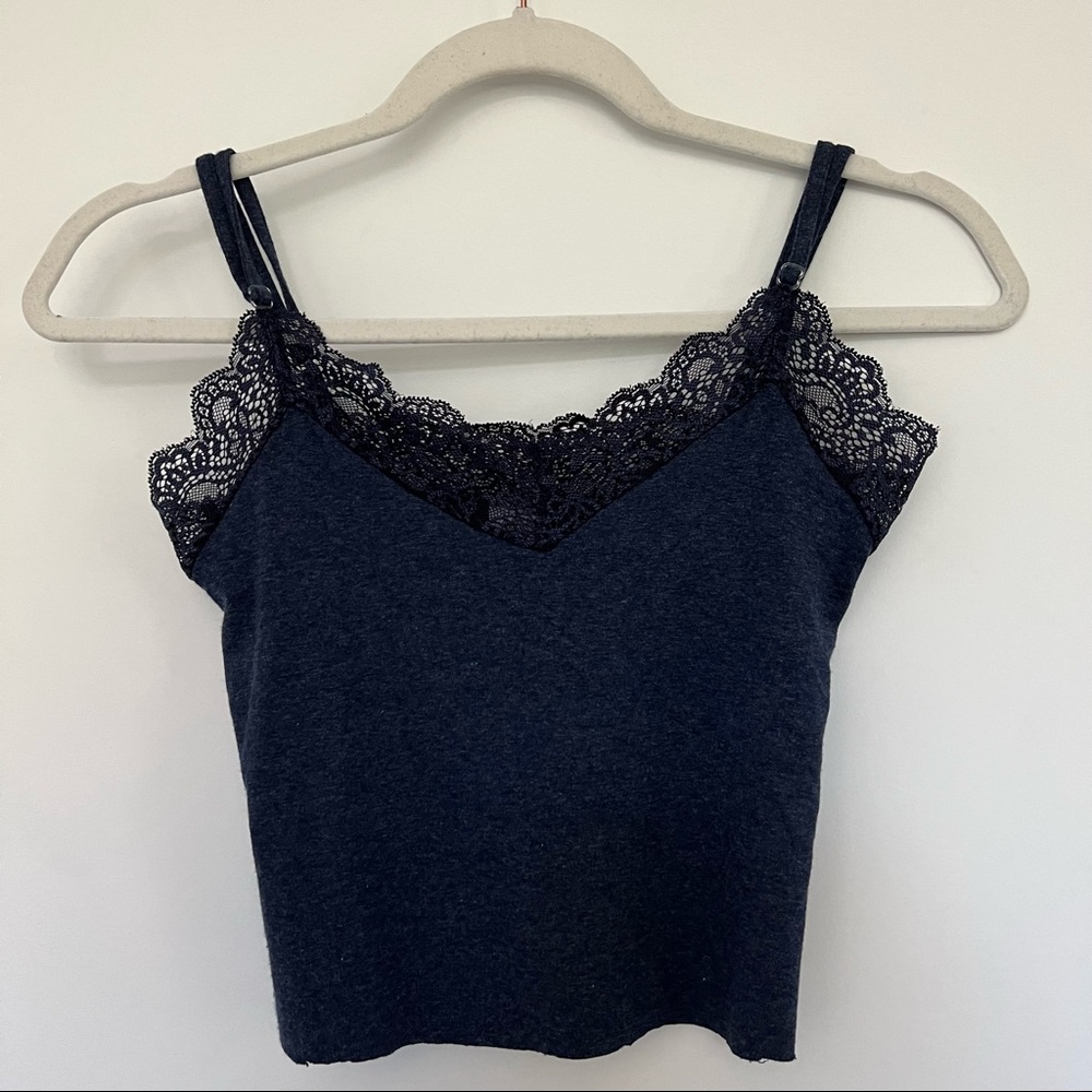 Navy Blue Lace Tank Top With Adjustable Straps